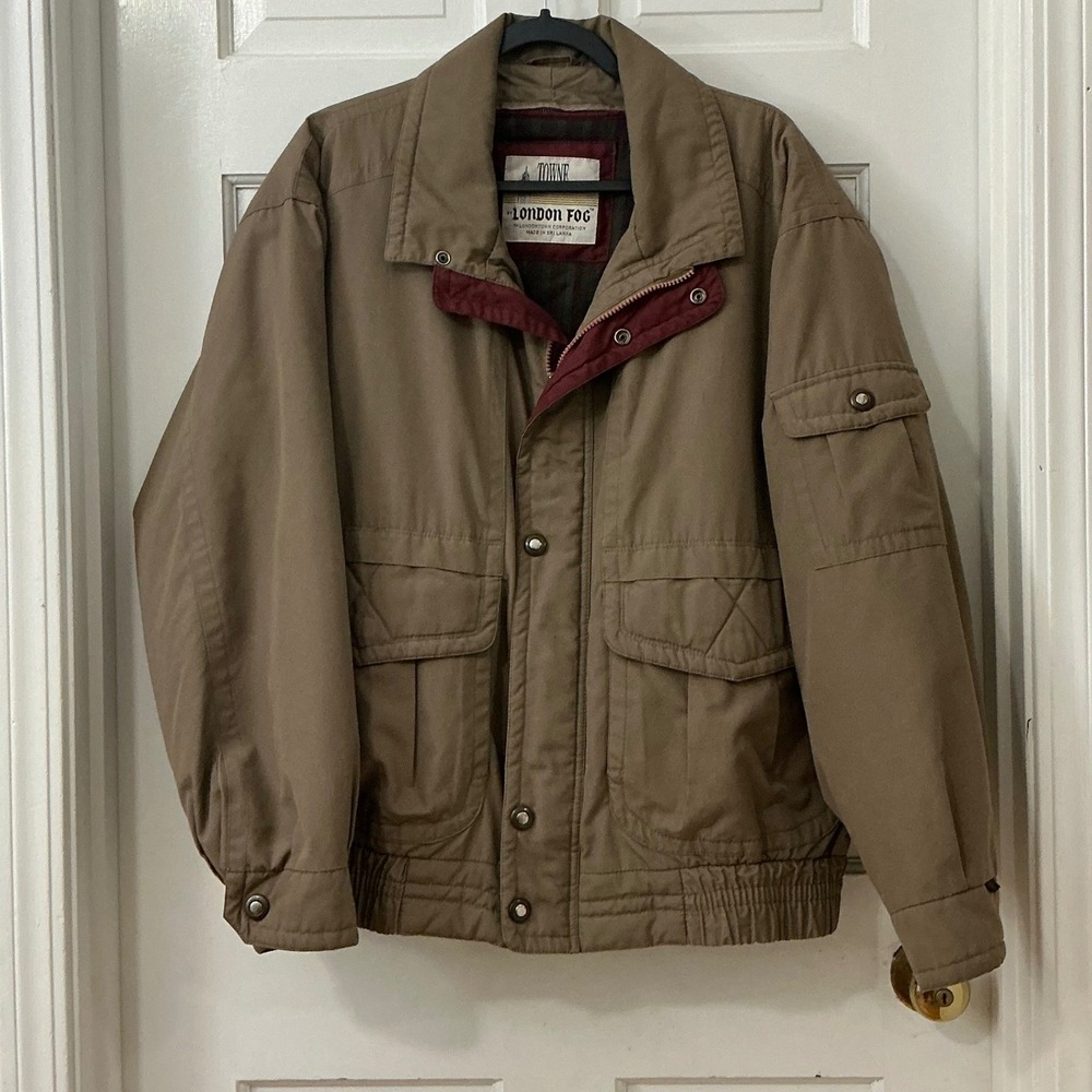 London Fog Towne Bomber Jacket Mens XL Tan Removable Lining Utility Classic